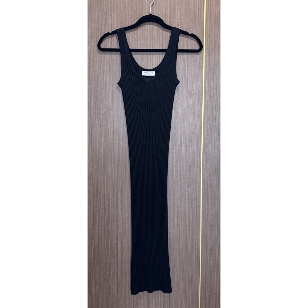 Everlane Dress Black Ribbed Knit Midi Stretch Minimalist L